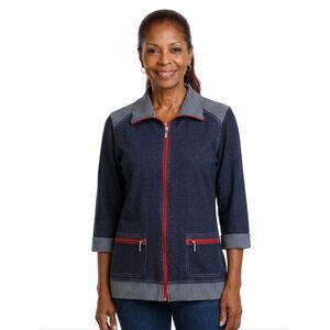 Breckenridge Blue 3/4 Cuffed Sleeve Zip Up Stretch Knit Jacket Size M